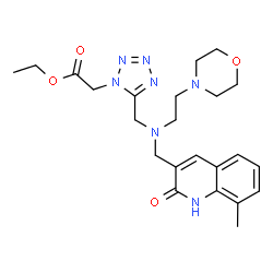 ChemSpider 2D Image | Ethyl [5-({[(8-methyl-2-oxo-1,2-dihydro-3-quinolinyl)methyl][2-(4-morpholinyl)ethyl]amino}methyl)-1H-tetrazol-1-yl]acetate | C23H31N7O4