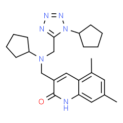 ChemSpider 2D Image | 3-({Cyclopentyl[(1-cyclopentyl-1H-tetrazol-5-yl)methyl]amino}methyl)-5,7-dimethyl-2(1H)-quinolinone | C24H32N6O