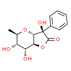 ChemSpider 2D Image | (3R,3aS,5R,6S,7R,7aS)-3,6,7-Trihydroxy-5-methyl-3-phenylhexahydro-2H-furo[3,2-b]pyran-2-one | C14H16O6