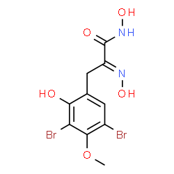ChemSpider 2D Image | (2E)-3-(3,5-Dibromo-2-hydroxy-4-methoxyphenyl)-N-hydroxy-2-(hydroxyimino)propanamide | C10H10Br2N2O5