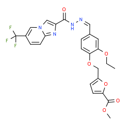 ChemSpider 2D Image | Methyl 5-({2-ethoxy-4-[(Z)-({[6-(trifluoromethyl)imidazo[1,2-a]pyridin-2-yl]carbonyl}hydrazono)methyl]phenoxy}methyl)-2-furoate | C25H21F3N4O6