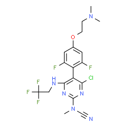 ChemSpider 2D Image | (4-Chloro-5-{4-[2-(dimethylamino)ethoxy]-2,6-difluorophenyl}-6-[(2,2,2-trifluoroethyl)amino]-2-pyrimidinyl)methylcyanamide | C18H18ClF5N6O