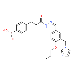 ChemSpider 2D Image | [4-(3-{(2Z)-2-[3-(1H-Imidazol-1-ylmethyl)-4-propoxybenzylidene]hydrazino}-3-oxopropyl)phenyl]boronic acid | C23H27BN4O4