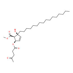 ChemSpider 2D Image | Methyl (1R,2S,5R)-2-hexadecyl-2-hydroxy-5-[(4-oxopentanoyl)oxy]-3-cyclopentene-1-carboxylate | C28H48O6