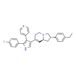ChemSpider 2D Image | (2S,8aS)-2-(4-Ethylphenyl)-7-[5-(4-fluorophenyl)-4-(4-pyridinyl)-1H-pyrrol-3-yl]-1,2,3,5,6,8a-hexahydroindolizine | C31H30FN3