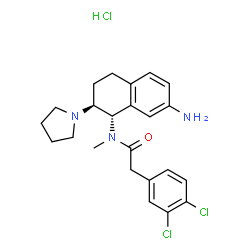 ChemSpider 2D Image | N-[(1S,2S)-7-Amino-2-(1-pyrrolidinyl)-1,2,3,4-tetrahydro-1-naphthalenyl]-2-(3,4-dichlorophenyl)-N-methylacetamide hydrochloride (1:1) | C23H28Cl3N3O