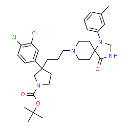 ChemSpider 2D Image | 2-Methyl-2-propanyl 3-(3,4-dichlorophenyl)-3-{3-[1-(3-methylphenyl)-4-oxo-1,3,8-triazaspiro[4.5]dec-8-yl]propyl}-1-pyrrolidinecarboxylate | C32H42Cl2N4O3