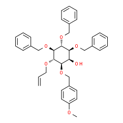 ChemSpider 2D Image | (1S,2R,3S,4R,5R,6S)-3-(Allyloxy)-4,5,6-tris(benzyloxy)-2-[(4-methoxybenzyl)oxy]cyclohexanol | C38H42O7