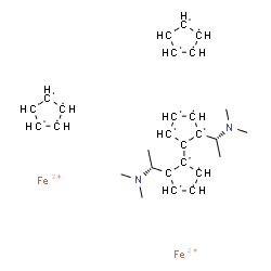 ChemSpider 2D Image | [1,1'-Bicyclopentyl]-1,1',2,2',3,3',4,4',5,5'-decayl, 2,2'-bis[(1R)-1-(dimethylamino)ethyl]-, compd. with 1,2,3,4,5-cyclopentanepentayl, iron(2+) salt (1:2:2) | C28H36Fe2N2