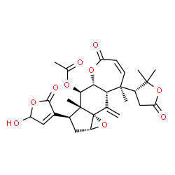 ChemSpider 2D Image | (1aR,3R,3aR,4R,4aR,9R,9aR,10aS)-9-[(3R)-2,2-Dimethyl-5-oxotetrahydro-3-furanyl]-3-(5-hydroxy-2-oxo-2,5-dihydro-3-furanyl)-3a,9-dimethyl-10-methylene-6-oxo-1a,2,3,3a,4,4a,6,9,9a,10-decahydrooxireno[1,7
a]indeno[5,6-b]oxepin-4-yl acetate | C28H32O10