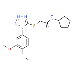 ChemSpider 2D Image | N-Cyclopentyl-2-{[1-(3,4-dimethoxyphenyl)-1H-tetrazol-5-yl]sulfanyl}acetamide | C16H21N5O3S