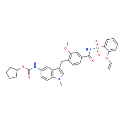 ChemSpider 2D Image | Cyclopentyl {3-[2-methoxy-4-({[2-(vinyloxy)phenyl]sulfonyl}carbamoyl)benzyl]-1-methyl-1H-indol-5-yl}carbamate | C32H33N3O7S
