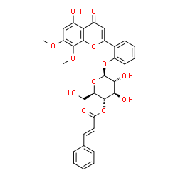 ChemSpider 2D Image | 2-(5-Hydroxy-7,8-dimethoxy-4-oxo-4H-chromen-2-yl)phenyl 4-O-[(2E)-3-phenyl-2-propenoyl]-beta-D-glucopyranoside | C32H30O12