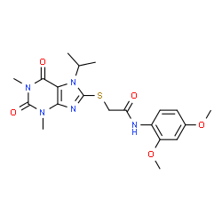 ChemSpider 2D Image | N-(2,4-Dimethoxyphenyl)-2-[(7-isopropyl-1,3-dimethyl-2,6-dioxo-2,3,6,7-tetrahydro-1H-purin-8-yl)sulfanyl]acetamide | C20H25N5O5S