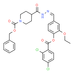 ChemSpider 2D Image | Benzyl 4-{[(2Z)-2-{4-[(2,4-dichlorobenzoyl)oxy]-3-ethoxybenzylidene}hydrazino]carbonyl}-1-piperidinecarboxylate | C30H29Cl2N3O6