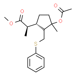 ChemSpider 2D Image | Methyl (2R)-2-{(1S)-3-acetoxy-3-methyl-2-[(phenylsulfanyl)methyl]cyclopentyl}propanoate | C19H26O4S