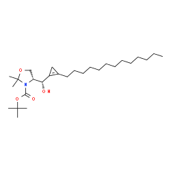 ChemSpider 2D Image | 2-Methyl-2-propanyl (4R)-4-[(S)-hydroxy(2-tridecyl-1-cyclopropen-1-yl)methyl]-2,2-dimethyl-1,3-oxazolidine-3-carboxylate | C27H49NO4