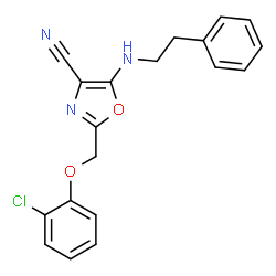 ChemSpider 2D Image | 2-[(2-Chlorophenoxy)methyl]-5-[(2-phenylethyl)amino]-1,3-oxazole-4-carbonitrile | C19H16ClN3O2