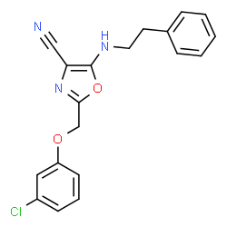 ChemSpider 2D Image | 2-[(3-Chlorophenoxy)methyl]-5-[(2-phenylethyl)amino]-1,3-oxazole-4-carbonitrile | C19H16ClN3O2