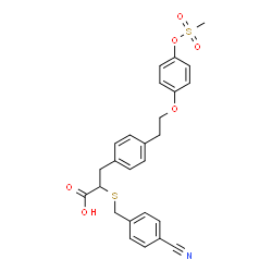 ChemSpider 2D Image | 2-[(4-Cyanobenzyl)sulfanyl]-3-[4-(2-{4-[(methylsulfonyl)oxy]phenoxy}ethyl)phenyl]propanoic acid | C26H25NO6S2