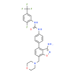 ChemSpider 2D Image | 1-{4-[3-Amino-7-(4-morpholinylmethyl)-1,2-benzoxazol-4-yl]phenyl}-3-[2-fluoro-5-(trifluoromethyl)phenyl]urea | C26H23F4N5O3