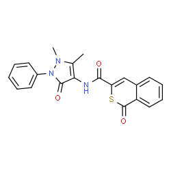 ChemSpider 2D Image | N-(1,5-Dimethyl-3-oxo-2-phenyl-2,3-dihydro-1H-pyrazol-4-yl)-1-oxo-1H-isothiochromene-3-carboxamide | C21H17N3O3S
