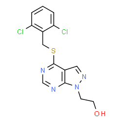 ChemSpider 2D Image | 2-{4-[(2,6-Dichlorobenzyl)sulfanyl]-1H-pyrazolo[3,4-d]pyrimidin-1-yl}ethanol | C14H12Cl2N4OS