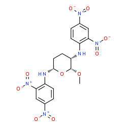 ChemSpider 2D Image | (2S,5S,6R)-N,N'-Bis(2,4-dinitrophenyl)-6-methoxytetrahydro-2H-pyran-2,5-diamine | C18H18N6O10