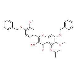 ChemSpider 2D Image | 7-(Benzyloxy)-2-[4-(benzyloxy)-3-methoxyphenyl]-3-hydroxy-5-isopropoxy-6-methoxy-4H-chromen-4-one | C34H32O8