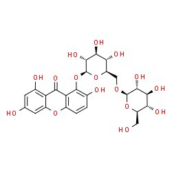 ChemSpider 2D Image | 2,6,8-Trihydroxy-9-oxo-9H-xanthen-1-yl 6-O-beta-D-glucopyranosyl-beta-D-glucopyranoside | C25H28O16
