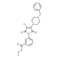 ChemSpider 2D Image | Ethyl 3-[3-(4-benzyl-1-piperazinyl)-4-chloro-2,5-dioxo-2,5-dihydro-1H-pyrrol-1-yl]benzoate | C24H24ClN3O4