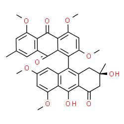 ChemSpider 2D Image | (2'R)-2',10'-Dihydroxy-2,4,5,5',7'-pentamethoxy-2',7-dimethyl-2',3'-dihydro-1,9'-bianthracene-4',9,10(1'H)-trione | C35H32O10