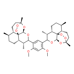 ChemSpider 2D Image | (1R,4S,5R,8S,9R,12R,13R,1'R,4'S,5'R,8'S,9'R,12'R,13'R)-10,10'-(4,6-Dimethoxy-1,3-phenylene)bis(1,5,9-trimethyl-11,14,15,16-tetraoxatetracyclo[10.3.1.0~4,13~.0~8,13~]hexadecane) | C38H54O10