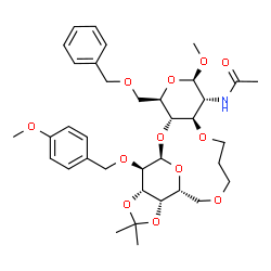 ChemSpider 2D Image | N-{(1R,3S,4R,6R,7R,8R,15R,16S,20S,21R)-4-[(Benzyloxy)methyl]-6-methoxy-21-[(4-methoxybenzyl)oxy]-18,18-dimethyl-2,5,9,13,17,19,22-heptaoxatetracyclo[13.6.1.0~3,8~.0~16,20~]docos-7-yl}acetamide (non-pr
eferred name) | C36H49NO12