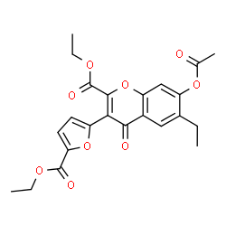 ChemSpider 2D Image | Ethyl 7-acetoxy-3-[5-(ethoxycarbonyl)-2-furyl]-6-ethyl-4-oxo-4H-chromene-2-carboxylate | C23H22O9