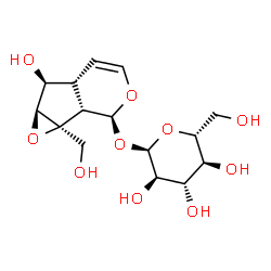 ChemSpider 2D Image | (1aS,1bS,2S,5aR,6S,6aS)-6-Hydroxy-1a-(hydroxymethyl)-1a,1b,2,5a,6,6a-hexahydrooxireno[4,5]cyclopenta[1,2-c]pyran-2-yl alpha-D-glucopyranoside | C15H22O10