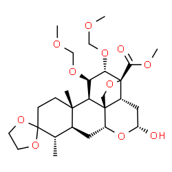 ChemSpider 2D Image | Methyl (1R,2R,4R,6R,8S,9S,13S,14R,15R,16S,17S)-4-hydroxy-15,16-bis(methoxymethoxy)-9,13-dimethyl-17H-spiro[5,18-dioxapentacyclo[12.5.0.0~1,6~.0~2,17~.0~8,13~]nonadecane-10,2'-[1,3]dioxolane]-17-carbox
ylate | C27H42O11
