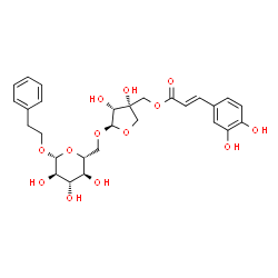 ChemSpider 2D Image | 2-Phenylethyl 6-O-[(2R,3R,4S)-4-({[(2E)-3-(3,4-dihydroxyphenyl)-2-propenoyl]oxy}methyl)-3,4-dihydroxytetrahydro-2-furanyl]-beta-D-glucopyranoside | C28H34O13