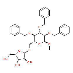 ChemSpider 2D Image | Methyl 6-O-alpha-D-arabinofuranosyl-2,3,4-tri-O-benzyl-alpha-D-mannopyranoside | C33H40O10