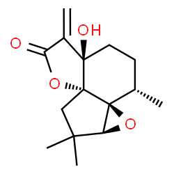 ChemSpider 2D Image | (1aS,2S,4aR,7aR,9aS)-4a-Hydroxy-2,9,9-trimethyl-5-methylenehexahydro-8H-oxireno[1,7a]indeno[3a,4-b]furan-6(2H)-one | C15H20O4
