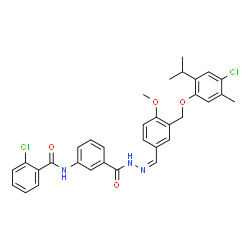 ChemSpider 2D Image | 2-Chloro-N-(3-{[(2Z)-2-{3-[(4-chloro-2-isopropyl-5-methylphenoxy)methyl]-4-methoxybenzylidene}hydrazino]carbonyl}phenyl)benzamide | C33H31Cl2N3O4