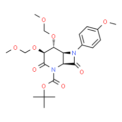 ChemSpider 2D Image | 2-Methyl-2-propanyl (1S,4S,5R,6S)-4,5-bis(methoxymethoxy)-7-(4-methoxyphenyl)-3,8-dioxo-2,7-diazabicyclo[4.2.0]octane-2-carboxylate | C22H30N2O9