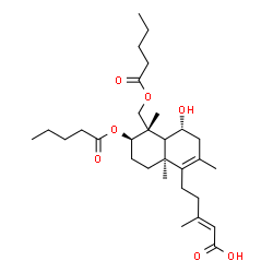 ChemSpider 2D Image | (2E)-5-{(4R,5S,6R,8aS)-4-Hydroxy-2,5,8a-trimethyl-6-(pentanoyloxy)-5-[(pentanoyloxy)methyl]-3,4,4a,5,6,7,8,8a-octahydro-1-naphthalenyl}-3-methyl-2-pentenoic acid | C30H48O7