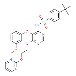 ChemSpider 2D Image | 4-tert-butyl-N-{5-(3-methoxyphenoxy)-6-[2-(pyrimidin-2-yloxy)ethoxy]pyrimidin-4-yl}benzenesulfonamide | C27H29N5O6S