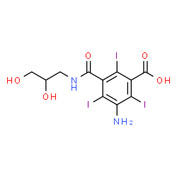 ChemSpider 2D Image | 3-Amino-5-[(2,3-dihydroxypropyl)carbamoyl]-2,4,6-triiodobenzoic acid | C11H11I3N2O5
