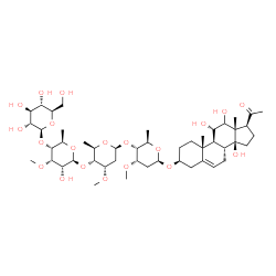 ChemSpider 2D Image | (3beta,11alpha,14beta)-11,12,14-Trihydroxy-20-oxopregn-5-en-3-yl beta-D-glucopyranosyl-(1->4)-6-deoxy-3-O-methyl-beta-D-allopyranosyl-(1->4)-2,6-dideoxy-3-O-methyl-beta-D-ribo-hexopyranosyl-(1->4)-2,6
-dideoxy-3-O-methyl-beta-D-ribo-hexopyranoside | C48H78O20