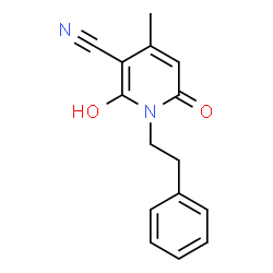 ChemSpider 2D Image | pyridine-3-carbonitrile, 2-hydroxy-4-methyl-6-oxo-1-phenethyl-1,6-dihydro- | C15H14N2O2