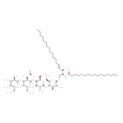 ChemSpider 2D Image | N-[(2S,3R,4E)-1-{[beta-D-Galactopyranosyl-(1->3)-2-acetamido-2-deoxy-beta-D-galactopyranosyl-(1->4)-beta-D-galactopyranosyl-(1->4)-beta-D-glucopyranosyl]oxy}-3-hydroxy-4-octadecen-2-yl]hexadecanamide | C60H110N2O23