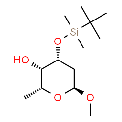 ChemSpider 2D Image | Methyl 2,6-dideoxy-3-O-[dimethyl(2-methyl-2-propanyl)silyl]-alpha-D-lyxo-hexopyranoside | C13H28O4Si