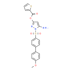 ChemSpider 2D Image | 5-Amino-1-[(4'-methoxy-4-biphenylyl)sulfonyl]-1H-pyrazol-3-yl 2-thiophenecarboxylate | C21H17N3O5S2